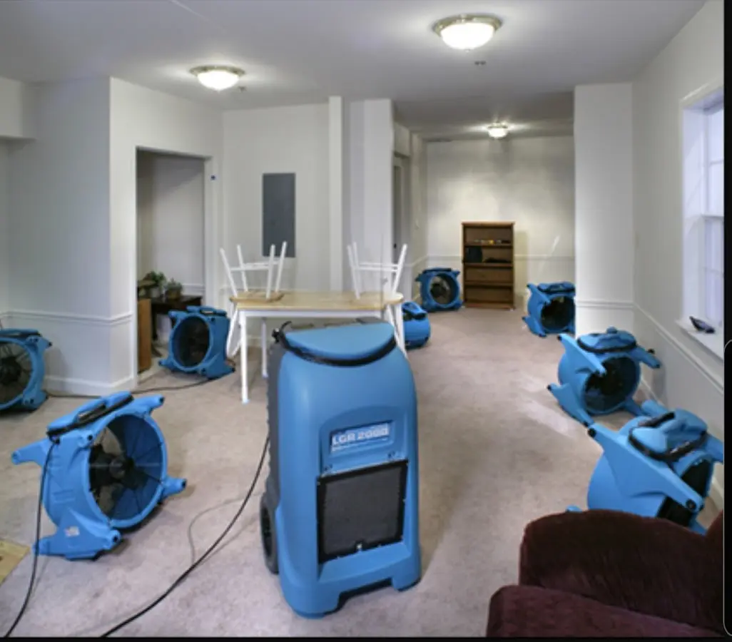 Air movers and dehumidifier setup for Water Damage Restoration in Kinderhook